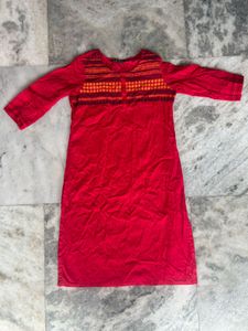 Red Embroidered Kurta