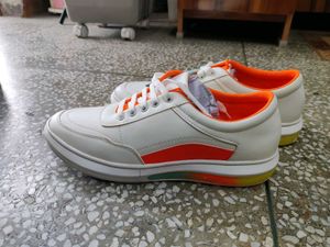 White &amp; Orange Accent Sneakers