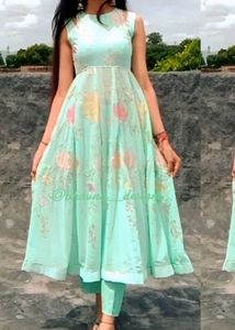 Mint Floral Anarkali Suit