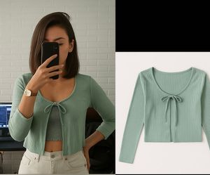 Cute Full Sleeve Mint Knot Top ( Open Shrug Kind)