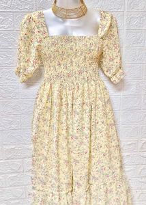 Mini Floral Print Yellow Midi Size Dress