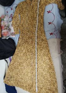Gold Floral Lace Maxi Dress