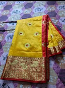 Elegant Yellow &amp; Red Saree
