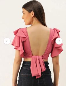 Pink Ruffle Sleeve Crop Top