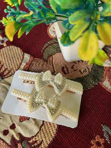Pearl Bow Hair Clips - Set of 2