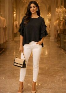 🇳🇿💫🎀Stylish Black Ruffle Sleeve Top