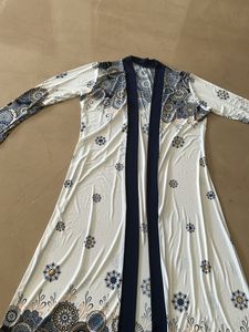 Shrug Free Size White With Blue Printed Work