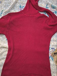 Red Ribbed Knit Turtleneck