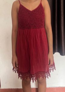 Burgundy Lace Detail Dress