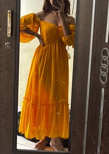 Yellow On/Off Shoulder Dress