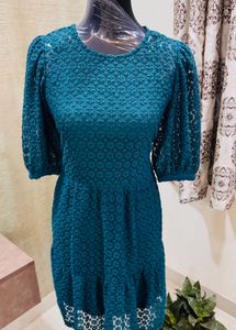 Teal Tiered Dress, With Inner Slip