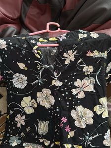Black Floral Mid Length Dress