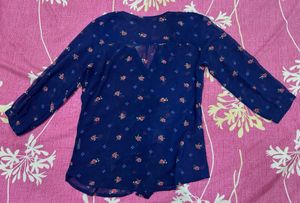 Globus - Navy Blue Transparent Pink Floral Shirt