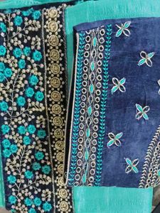 Elegant Blue Embroidered Saree