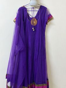 Elegant Beaded Purple Anarkali Full Set