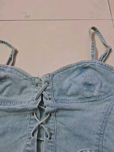 Denim Lace-Up Crop Top