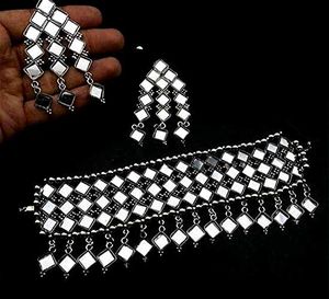 oxidised multilayered mirror choker necklace set