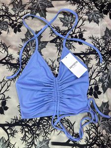 Blue Halter Tie Crop Top