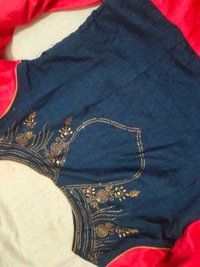 Embellished Blue &amp; Pink Anarkali Dress