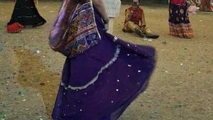 Purple Mirror Work Lehenga
