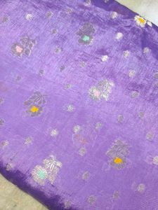 Elegant Banarasi Saree with Silver Zari Border ✨