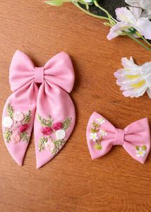 Floral Embroidered Hair Bow Set