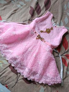 Baby Pink Chicken Work Frock