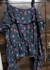 Blue Shrill Frilled Floral Top