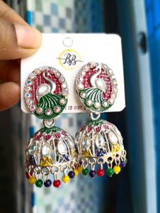 Peacock Styled Jumka - Silver