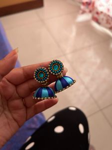 Thread Work Earrings And Jewellery Set