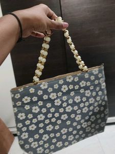 Floral Print Beaded Handle Bag