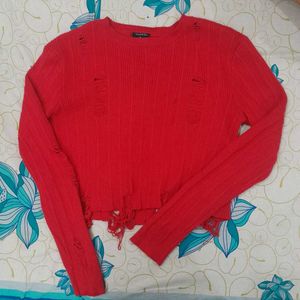 Red Distressed Crop Top