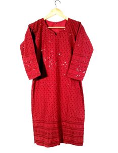 Elegant Red Embroidered Sequin Kurti