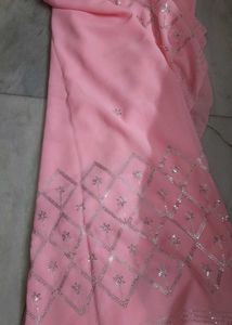 Beautiful Pink Sequin Georgette Saree