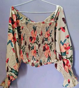 Floral Print Smocked Crop Top