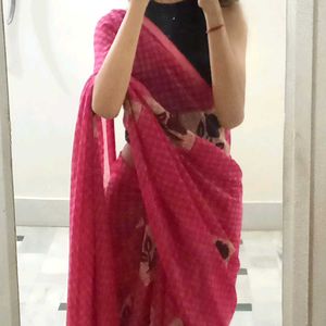 Elegant Pink & Brown Saree