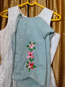 Girls&#39; White Sleeveless Party Dress+Green jack