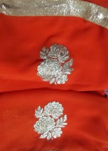 Orange Saree with Silver Embroidery