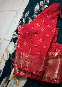 Red Cotton Joint  Bandhni Saree