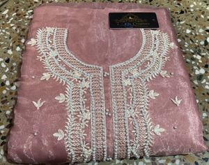 Pure SILk Peach Color Embroidery Suit With Heavy D