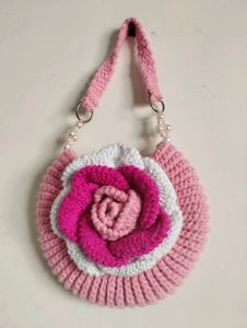 Hand Made Crochet 3d Rose Bag