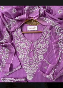 3 Piece Cotton Long Kurta, Pant &amp; Dupatta Set.