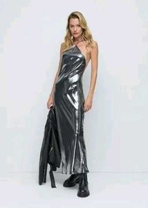 ZARA Silver Maxi Dress with Rheinstone Straps