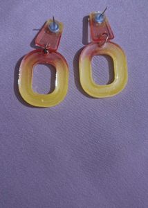 Red yellow geometric shaped resin earring