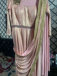 Pink Gold Saree Gown