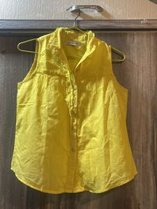 Yellow Sleeveless Button-Up Top