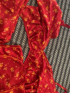 Red Floral Print Rajputi Poshak