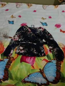 Floral Blue Top With Belt