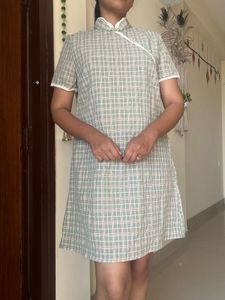 Green Plaid Cheongsam Mini Dress