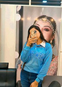 Sky-blue Shining Sweat Shirt Casual Wear